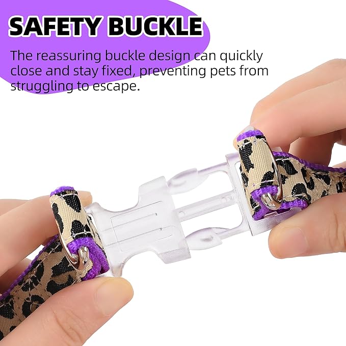 Mile High Life Leopard Dog Harness Collar Leash Set, Adjustable No Pull Dog Halter Harness for Small Breed Dogs, Easy Control for Training Walking (Black, XS Chest 9"-15", Neck 8"-12")