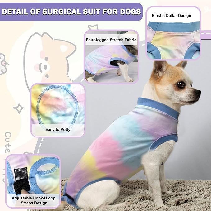 Dog Surgery Recovery Suit, Surgical Recovery Suit for Dog Male Neuter, Female Spay Shirt, Cone Alternative Pet Surgical Onesie Post Surgery Bodysuit, Tie-dye Light Blue, X-Small