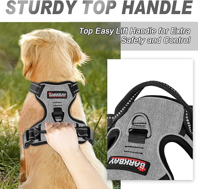 BARKBAY No Pull Dog Harness Front Clip Heavy Duty Reflective Easy Control Handle for Large Dog Walking(Flint Gray,L)