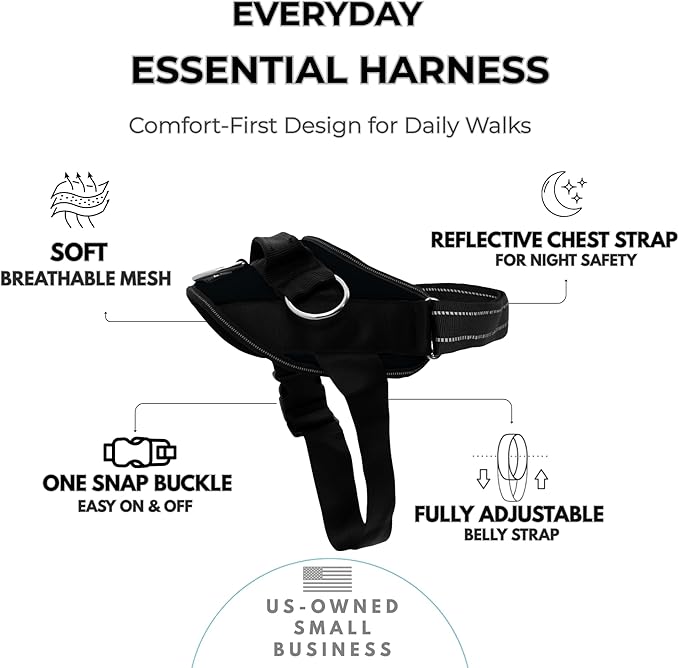 ShawnCo Essential Dog Harness, No-Pull Pet Vest with 3 Leash Clips, No Choke, Reflective, Adjustable and Padded, for Easy Walking and Training for Small, Medium and Large Dogs (Midnight, XL)