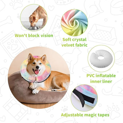 Dog Cone, Y-blue Cone Collar Inflatable Dog Neck Collar Recovery E-Collar Alternative, Cat Donut Collar After Surgery for Dogs and Cats(Pink Blue, M+)