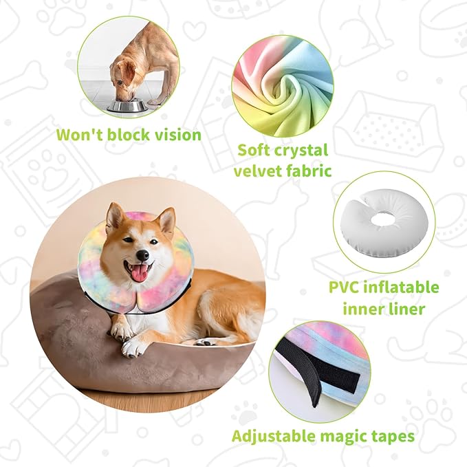 Dog Cone, Y-blue Dog Cone Collar Inflatable Puppy Neck Collar(Pink Blue, S)