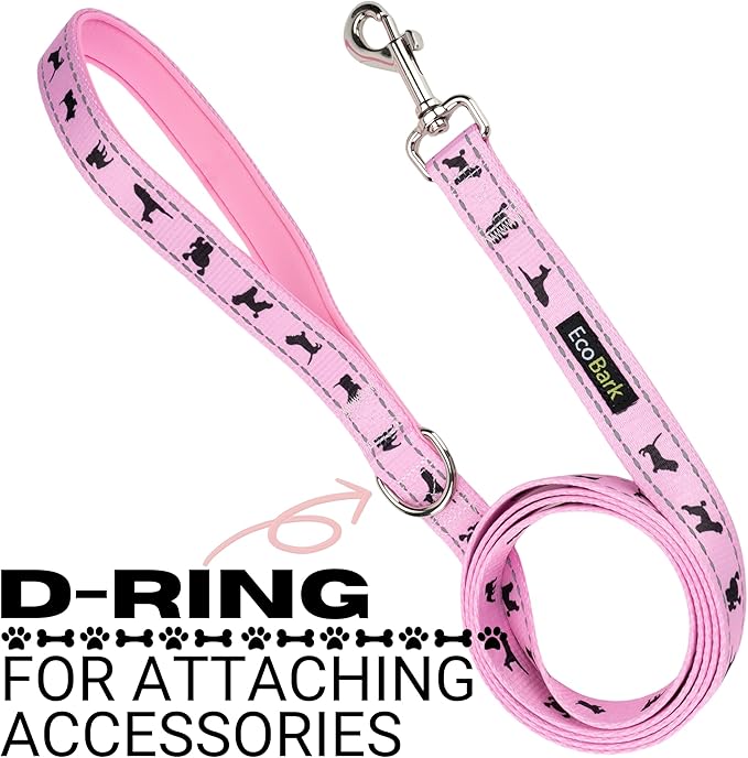 EcoBark Dog Leash - Soft & Reflective Comfort Training Leashes with Padded Handle - Safe, Strong, & Durable for Small, Medium or Large Dogs (Baby Pink)
