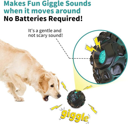 Dog Ball for Aggressive Chewers - Interactive Dog Toy Giggle Balls Fun Squeaky Sound to Keep Them Busy, Durable for Small Medium Large Breeds, Rubber Chew Toy As Seen on TV, Black & Lake Blue