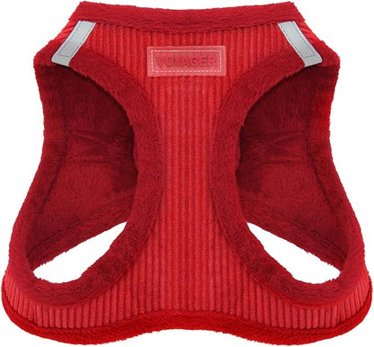 Best Pet Supplies - All Weather Plush, Reflective, No Pull Harness for Small, Medium Dogs, Cats - Secure with Hook & Loop Fastener, Buckle, Double D-Rings - Harness (Red Corduroy), S