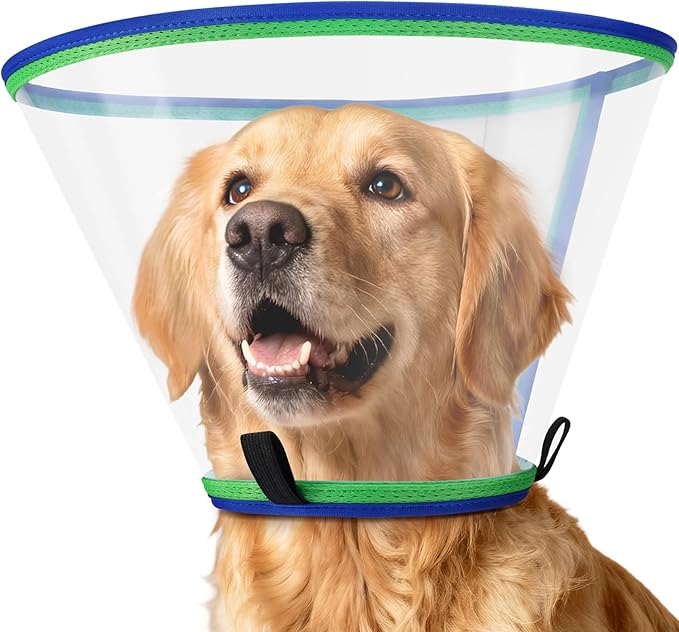 Soft Dog Cone Collar for Dogs After Surgery, Transparent Cone for Dogs to Stop Licking, Breathable Dog Neck Cone for Small Medium Large Dog, Adjustable Elizabethan Pet Recovery Collar (Blue, Size 4)