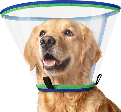 Soft Dog Cone Collar for Dogs After Surgery, Transparent Cone for Dogs to Stop Licking, Breathable Dog Neck Cone for Small Medium Large Dog, Adjustable Elizabethan Pet Recovery Collar (Blue, Size 3)
