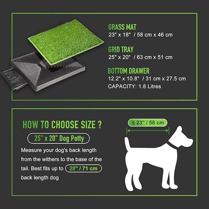 Hompet Dog Toilet Indoor Puppy Training Pad, 25''x20'', Dog Potty Pet Training Grass Mat, Removable Waste Tray for Easier Clean Up, Artificial Turf