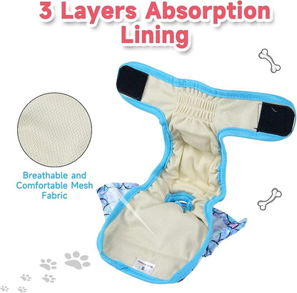 Langsprit Female Dog Diapers (3 Pack), Highly Absorbent, Reusable