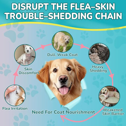 Woyamay Flea + Coat Glow Soft Chews, Natural Flea and Tick Prevention for Dogs, Dog Flea and Tick Treatment Chewable, Reduces Itch & Shedding with Fish Oil & Neem, Chicken Flavor
