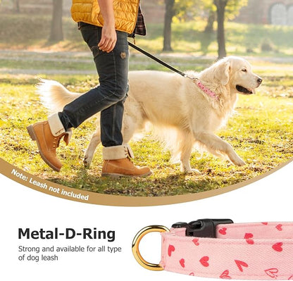 Cotton Handmade Dog Collar Cute and Distinctive Patterns Pink Heart with Pendant for Girl Boy Dogs Collars L
