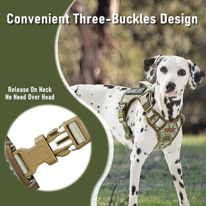 AUNZO Service Dog Vest Harness with 2 Velcro Patches, No Pull Dog Harness for Walking Training Hiking, Metal D-Rings Easy on/Off Neck Buckle Reflective Strips Soft Padded Handle, Green
