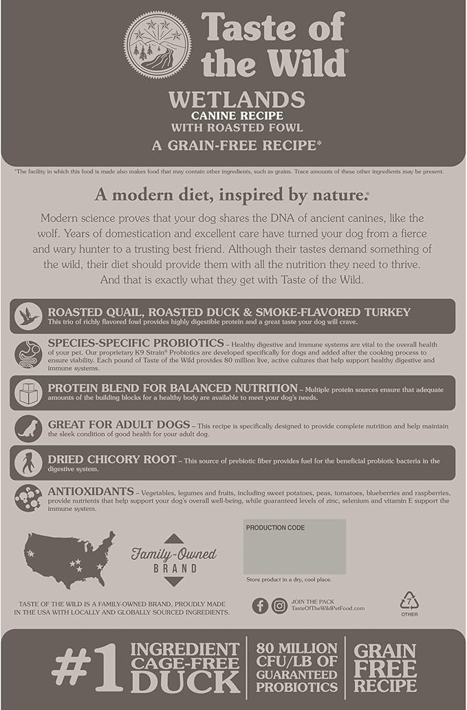 Taste of the Wild Wetlands Grain-Free Dry Dog Food with Roasted Fowl 14lb