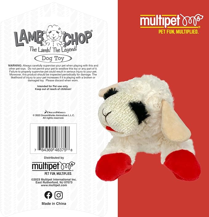 Multipet Lamb Chop Dog Plush Toy - Squeaky Toy for Small & Medium Dogs - Extra Soft Plush - Stuffed Animal for Cuddling & Playing (10",Cream,5 Squeakers),(Pack of 2)