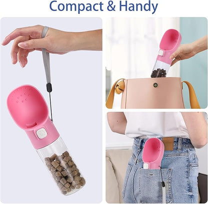 Colorday Handheld Dog Treat Dispenser Built-in Clicker & Treat Pouch, Slow Feeder for Walking Hiking Traveling Puppy Training (10 OZ, Pink)