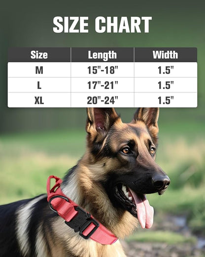 Joytale Tactical Dog Collar with Handle and Metal Buckle, Heavy Duty Padded Military Collar with 2 Patches for Training, Adjustable for Large Dogs, Hotpink, L