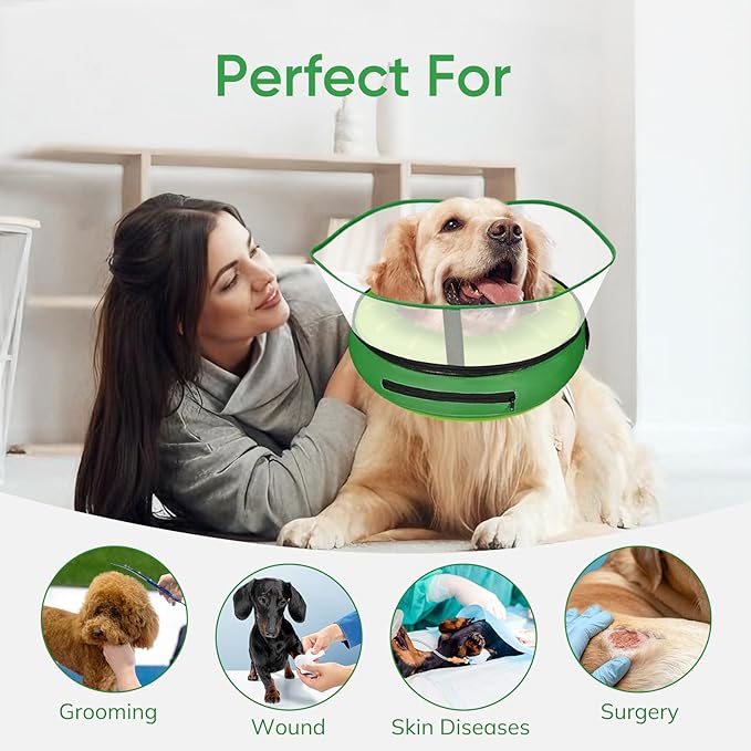 Supet Raised Inflatable Dog Cone After Surgery - Adjustable Recovery Donut Collar with Removable Shield to Stop Licking Wounds & Protect Stitches - Soft Dog Cone Alternative for Medium Dogs (Kiwi,M)
