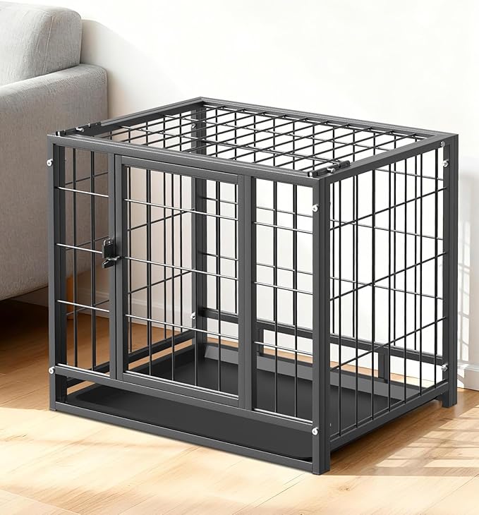 HIWOKK 27 Inch Dog Crate, Escape Proof Dog Cage with Dual Door Lock, Removable Tray for Easy Cleaning, Dog Kennel Indoor Outdoor Use