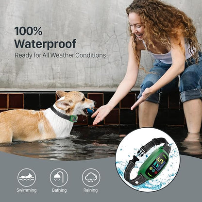 Dog Bark Collar, Rechargeable Smart Collar, Anti Barking Training Collar with 5 Adjustable Sensitivity Beep Vibration, Bark Collar for Large Medium Small Dogs (Green)