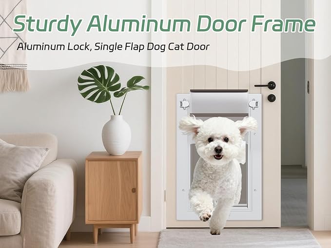 Heavy-Duty Weatherproof Dog Door for Wall and Door, Secure Double Flap Design with Aluminum Lock, for Indoor/Outdoor Use, Fits Pets Up to 40 lbs