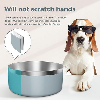 WENBOKMIN Dog Bowl, Stainless Steel Dog Food and Water Bowl with Non Slip Quiet Bottom, Easy to Clean, Dishwasher Safe, 64oz, Light Grey