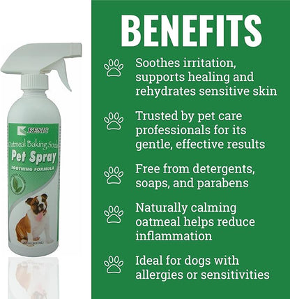 Kenic Oatmeal & Baking Soda Anti-Itch & Odor Control Spray for Dogs & Cats, Deodorizes & Soothes Coat & Skin, Made in USA