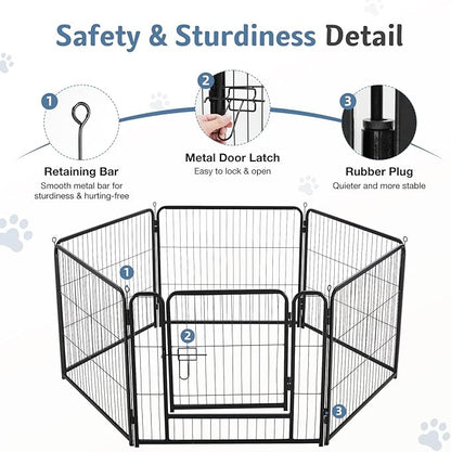 DUMOS Dog Playpen Indoor, Metal 32 Inch 6 Panels Foldable Pet Fence with Door, Outdoor Small Medium Large Dog Puppy Portable Exercise Play Pen for RV Camping, Trips, Play Yard