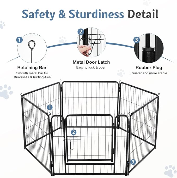 DUMOS Dog Playpen Indoor, Metal 40 Inch 6 Panels Foldable Pet Fence with Door, Outdoor Small Medium Large Dog Puppy Portable Exercise Play Pen for RV Camping, Trips, Play Yard