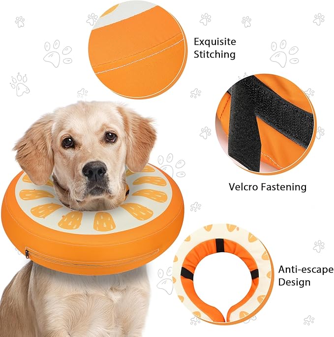 MIDOG Inflatable Dog Cone Collar Alternative After Surgery - Soft Protective Recovery Dog Cone for Large Medium Small Dogs & Cats, Elizabethan Collar for Dogs to Stop Licking - Orange,S
