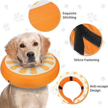 MIDOG Inflatable Dog Cone Collar Alternative After Surgery - Soft Protective Recovery Dog Cone for Large Medium Small Dogs & Cats, Elizabethan Collar for Dogs to Stop Licking - Orange,S
