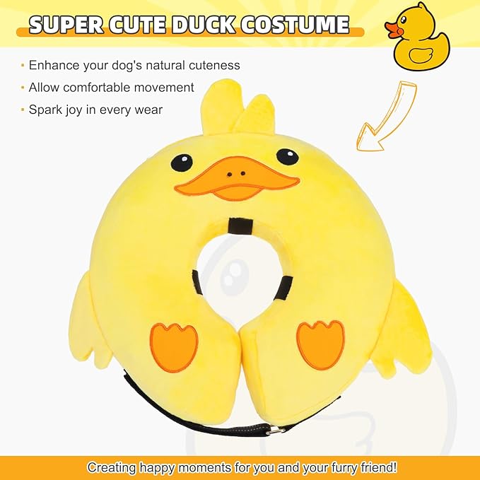 KOOLTAIL Inflatable Dog Cone Collar, Soft Donut E Collar for Dogs After Surgery to Stop Licking Enhanced Alternative, Blow Up Pet Neck Pillow Recovery Adjustable Cone for Dog Cat, Upgrade Size, Duck M