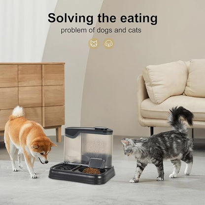 Gravity Pet Feeder and Water Dispenser Set, Automatic Dog Feeder and Dog Water Dispenser for Dogs Cats Pets Animals Large Capacity (Black)
