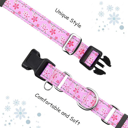Reflective Martingale Collar for Dogs with Quick Release Buckle Cute Girl Female Flower Dog Collars (Pink Floral, Small)