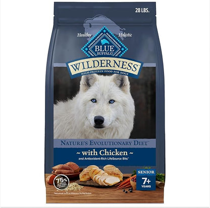 Blue Buffalo Wilderness High-Protein Natural Dry Food for Senior Dogs, Chicken Recipe, 28-lb Bag