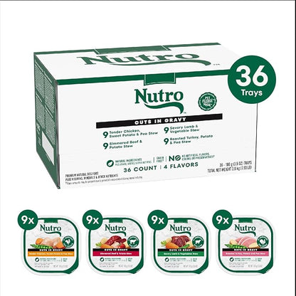 Nutro Natural Choice Cuts in Gravy Wet Dog Food,Grain Free Dog Food Wet Recipes,Beef,Lamb,Chicken,and Turkey Variety Pack,3.5 oz. Trays,36 Count (Pack of 2)
