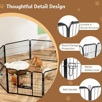DUMOS Dog Playpen Indoor, Metal 32 Inch 8 Panels Foldable Pet Fence with Door, Outdoor Small Medium Large Dog Puppy Portable Exercise Play Pen for RV Camping, Trips, Play Yard