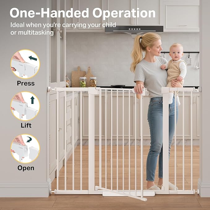 Cumbor 36" Extra Tall 29.7-51.5" Baby Gate for Stairs, Easy Walk Through Dog Gates for Doorways Extra Wide, Pressure Mounted Tall Pet Gate Indoor, Safety Auto-Close Child Gate for Kids, White