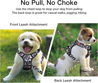Petmolico No Pull Dog Harness Set with Leash Attachment Easy Control Handle Reflective Harness Vest Small Breed, Puppy Vest and Leash Set with Poop Bag Holder, Medium - Rainforest Flower
