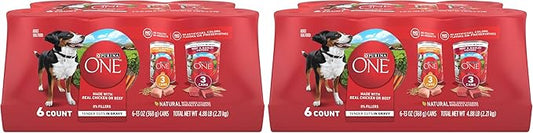 Purina ONE Tender Cuts in Gravy Chicken and Brown Rice,and Beef-and Barley Entrees Wet Dog Food Variety Pack - 13 oz. Cans,(Pack of 4)