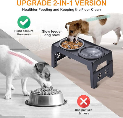 LALOBLUE Elevated Dog Bowls, Raised Dog Bowl with 2 Stainless Steel Dog Food Bowls, Dog Bowls Stand Adjusts to 5 Heights 2.95", 8.46", 9.65", 10.82", 12.01" for Small Medium Large Dogs Cats Pets,Black