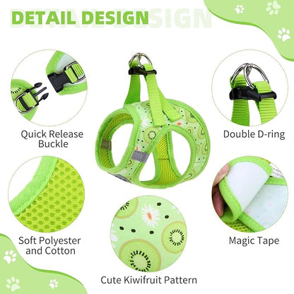 KOOLTAIL Dog Harness and Leash Set for Small Medium Dogs, Step in No Pull Soft Mesh Dog Harness Comfort Padded Pet Vest, Adjustable Reflective Easy Walking Puppy Cats Harness Training, Kiwifruit XS