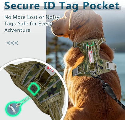 BARKBAY Dog Harness No Pull with ID Tag Pocket - Heavy Duty, Reflective, Easy Control for Large Dogs(Camo,XL)