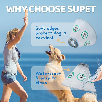 Supet Dog Cone Collar After Surgery to Stop Licking: Adjustable Recovery Elizabeth Collar Alternative for Large Medium Small Dogs, Plastic Pet Head Neck Cone (XL)
