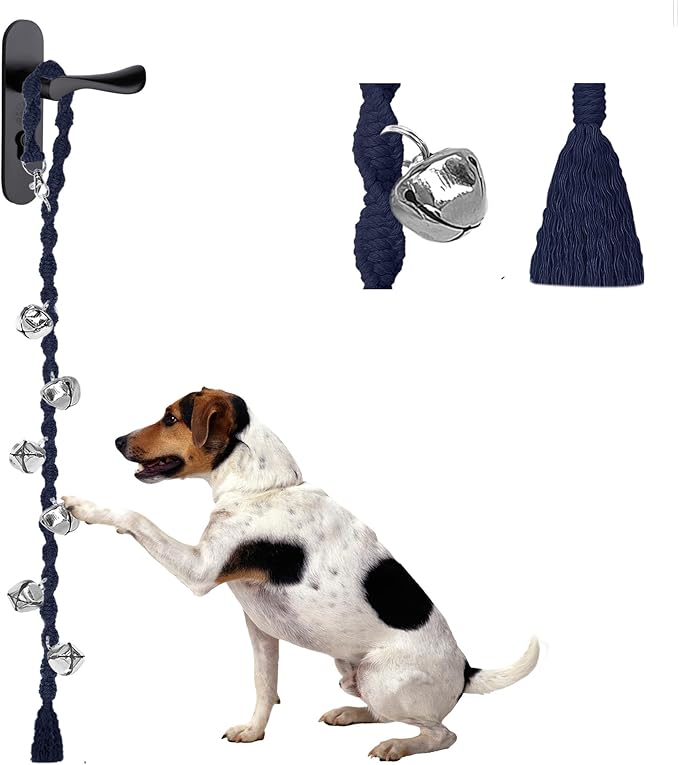 Dog Bells to Go Outside & Puppy Potty Training, Adjustable Dog Door Bell Ring to Go Potty, Handmade with Premium Yarn. Twisted Style, DarkBlue