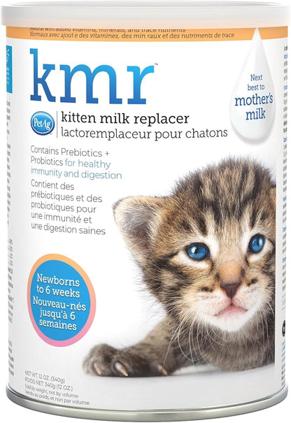 PetAg KMR Kitten Milk Replacer Powder - 12 oz - Powdered Kitten Formula with Prebiotics, Probiotics & Vitamins for Kittens Newborn to Six Weeks Old- Easy to Digest