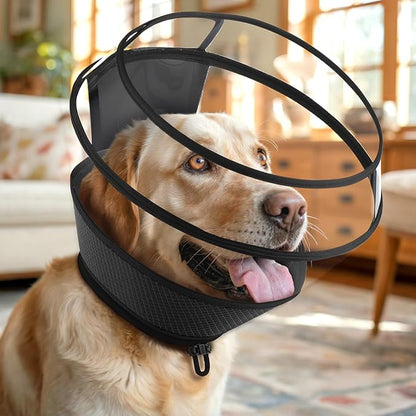 Soft Dog Cone for Dogs After Surgery,Transparent Breathable Dog Cone Collar for Small Large Medium Size Dog,Adjustable Depth Pet Recovery Collars,Elizabethan Collar for Dogs Stop Licking (Black-S)