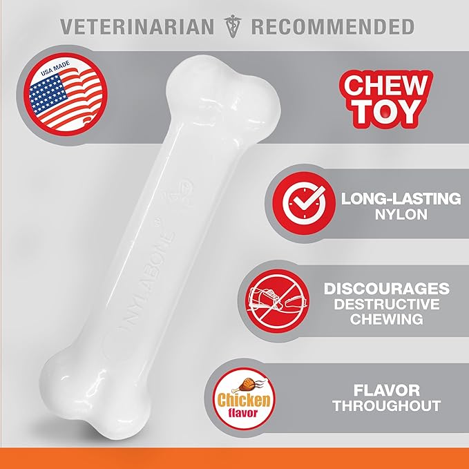 Nylabone Original Bone Power Chew Toy for Dogs, Durable & Tough Dog Toys for Aggressive Chewers, Chicken Flavor, Small - Up to 25 Ibs, 1 Count