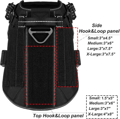 ICEFANG Tactical Dog Harness, Medium Size,2X Metal Buckle,Working Dog MOLLE Vest with Handle,No Pulling Front Leash Clip,Hook and Loop Panel (Black,M (Pack of 1))