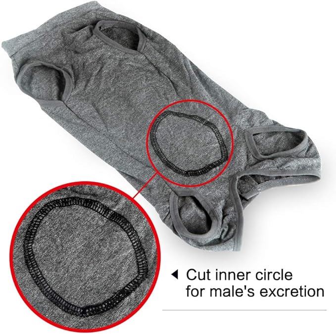 Dog Recovery Suit Abdominal Wound Puppy Surgical Clothes Post-Operative Vest Pet After Surgery Wear Substitute E-Collar & Cone(L, Grey)