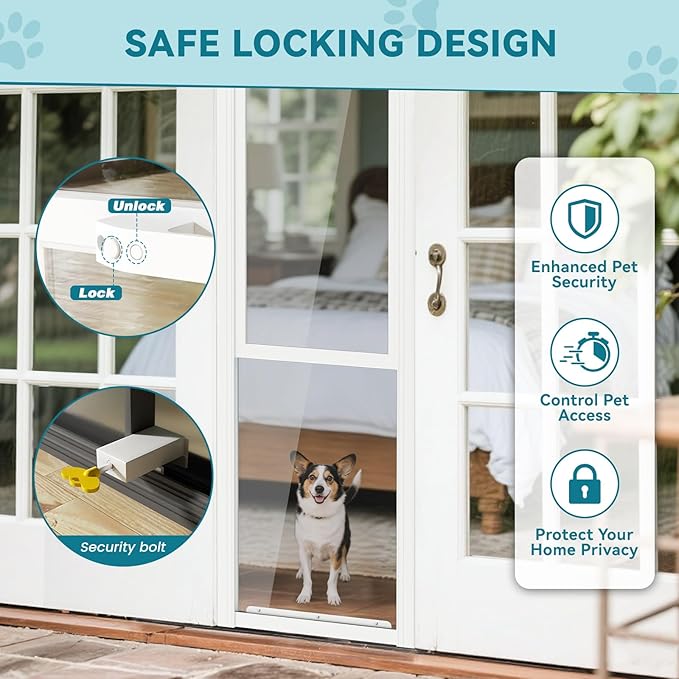 MOPHOTO Sliding Glass Dog Door, Adjustable Height 80.7"-86.6" Dog Door for Sliding Door, Lockable Pet Door Panel for Patio, Balcony